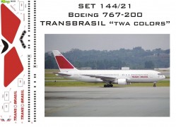 Set Decais Boeing 767 - 300 - Transbrasil - TWA Colors RBX DECAIS - cod. 4910